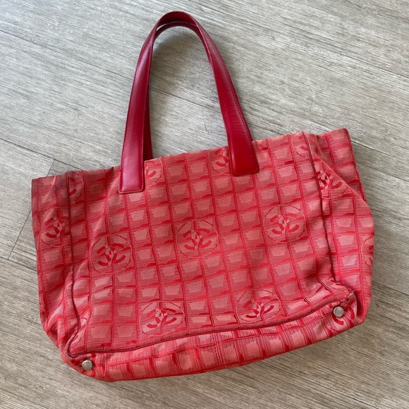 Authentic Chanel Red Canvas Travel Tote Bag - Picture 1 of 13